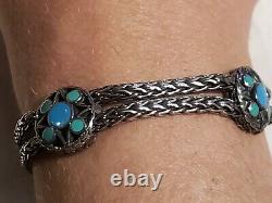 Authentic JOHN HARDY 925 STERLING Station Double Chain BRACELET TURQUOISE Enamel