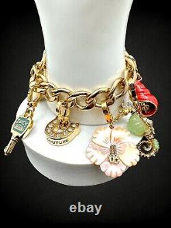 Authentic Juicy Couture Y2K Conch Shell Hibiscus Seahorse Key Charm Bracelet