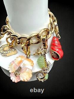 Authentic Juicy Couture Y2K Conch Shell Hibiscus Seahorse Key Charm Bracelet