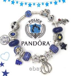 Authentic PANDORA Bracelet w 925 Mix Charms'To Serve & Protect' Officer Design