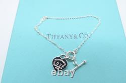 Authentic Return To Love Tiffany & Co Silver Blue Enamel Heart Lock 7 Bracelet