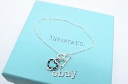 Authentic Return To Love Tiffany & Co Silver Blue Enamel Heart Lock 7 Bracelet