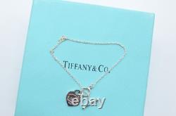 Authentic Return To Love Tiffany & Co Silver Blue Enamel Heart Lock 7in Bracelet