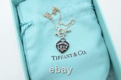 Authentic Return To Love Tiffany & Co Silver Blue Enamel Heart Lock 7in Bracelet