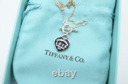 Authentic Return To Love Tiffany & Co Silver Blue Enamel Heart Lock 7in Bracelet