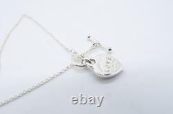 Authentic Return To Love Tiffany & Co Silver Blue Enamel Heart Lock 7in Bracelet