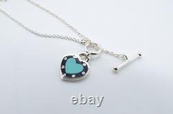 Authentic Return To Love Tiffany & Co Silver Blue Enamel Heart Lock 7in Bracelet