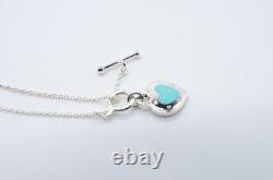 Authentic Return To Love Tiffany & Co Silver Blue Enamel Heart Lock 7in Bracelet