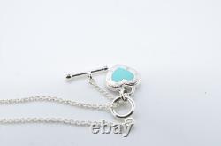 Authentic Return To Love Tiffany & Co Silver Blue Enamel Heart Lock 7in Bracelet