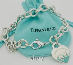 Authentic Return To Tiffany Blue Enamel Splash Heart Tag Charm Bracelet In Box