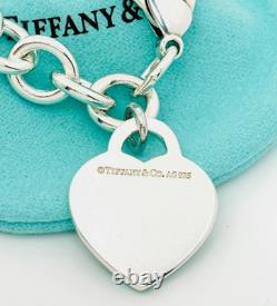 Authentic Return To Tiffany Blue Enamel Splash Heart Tag Charm Bracelet In Box