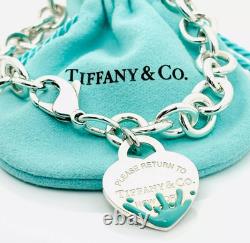Authentic Return To Tiffany Blue Enamel Splash Heart Tag Charm Bracelet In Box