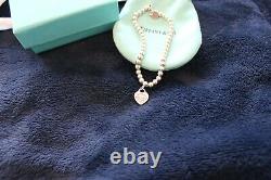 Authentic Tiffany Blue Heart Enamel Bead Bracelet Excellent Condition box+ pouch