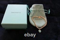 Authentic Tiffany Blue Heart Enamel Bead Bracelet Excellent Condition box+ pouch
