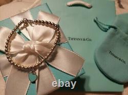 Authentic Tiffany & Co Beaded Ball Blue Enamel Charm Heart Tag 925 Bracelet 7