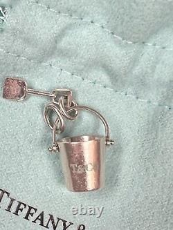 Authentic Tiffany & Co Blue Enamel Beach Bucket &Shovel Charm Necklace/bracelet