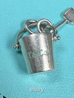 Authentic Tiffany & Co Blue Enamel Beach Bucket &Shovel Charm Necklace/bracelet