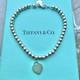Authentic Tiffany & Co Silver Blue Enamel Rtt Mini Heart Tag Bead Bracelet 17cm