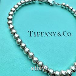 Authentic Tiffany & Co Silver Blue Enamel RTT Mini Heart Tag Bead Bracelet 17cm