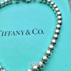 Authentic Tiffany & Co Silver Blue Enamel RTT Mini Heart Tag Bead Bracelet 17cm