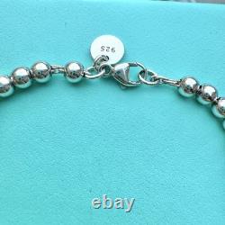Authentic Tiffany & Co Silver Blue Enamel RTT Mini Heart Tag Bead Bracelet 17cm