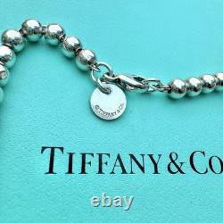 Authentic Tiffany & Co Silver Blue Enamel RTT Mini Heart Tag Bead Bracelet 17cm