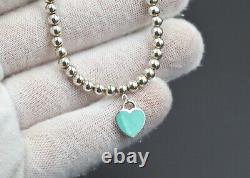 Authentic Tiffany & Co. Sterling Bead Bracelet & Blue Enamel Heart Charm