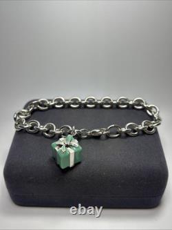 Authentic Tiffany & Co Sterling Silver Blue Enamel Gift Box Charm Bracelet