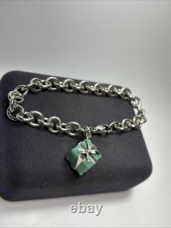Authentic Tiffany & Co Sterling Silver Blue Enamel Gift Box Charm Bracelet