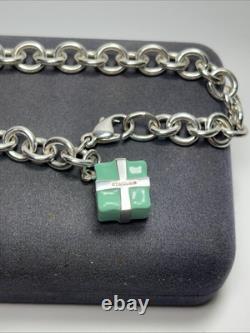 Authentic Tiffany & Co Sterling Silver Blue Enamel Gift Box Charm Bracelet