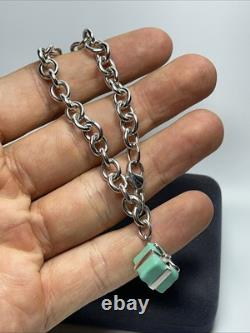 Authentic Tiffany & Co Sterling Silver Blue Enamel Gift Box Charm Bracelet