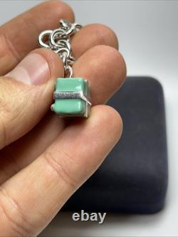 Authentic Tiffany & Co Sterling Silver Blue Enamel Gift Box Charm Bracelet