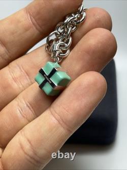 Authentic Tiffany & Co Sterling Silver Blue Enamel Gift Box Charm Bracelet