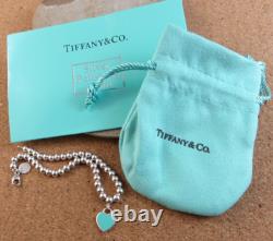 Authentic Tiffany & Co. Sterling Silver Blue Enamel Heart Bracelet withPouch #1015