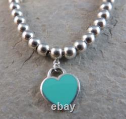 Authentic Tiffany & Co. Sterling Silver Blue Enamel Heart Bracelet withPouch #1015