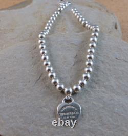 Authentic Tiffany & Co. Sterling Silver Blue Enamel Heart Bracelet withPouch #1015