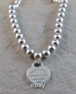 Authentic Tiffany & Co. Sterling Silver Blue Enamel Heart Bracelet withPouch #1015