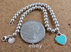 Authentic Tiffany & Co. Sterling Silver Blue Enamel Heart Bracelet withPouch #1015
