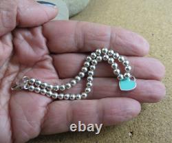 Authentic Tiffany & Co. Sterling Silver Blue Enamel Heart Bracelet withPouch #1015