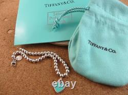 Authentic Tiffany & Co. Sterling Silver Blue Enamel Heart Bracelet withPouch #1015