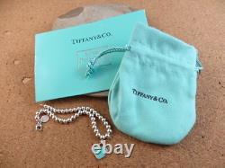 Authentic Tiffany & Co. Sterling Silver Blue Enamel Heart Bracelet withPouch #1015