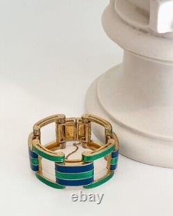 Authentic Vintage Signed Ciner Blue & Green Enamel Chunky Link Bracelet