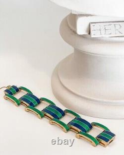 Authentic Vintage Signed Ciner Blue & Green Enamel Chunky Link Bracelet