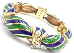 Authentic Vintage Tiffany & Co 18k Yellow Gold Green Blue Enamel Bangle Bracelet