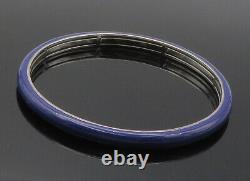 BELLE ETOILE 925 Sterling Silver Smooth Blue Enamel Bangle Bracelet BT6434
