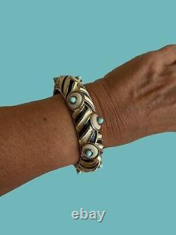 BOUCHER enamel bracelet bangle VINTAGE gold light blue stones