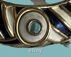 BOUCHER enamel bracelet bangle VINTAGE gold light blue stones