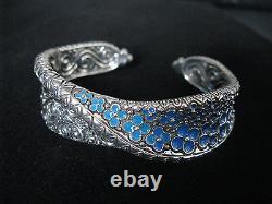 BRACELET BARBARA BIXBY BLUE ENAMEL SILVER CUFF BANGLE FLOWER DESIGNER Gift