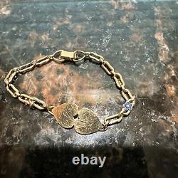 Baby Gold 10K double Heart Paper Clip Blue Enamel Bracelet Antique 3Gr Beautiful