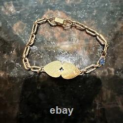 Baby Gold 10K double Heart Paper Clip Blue Enamel Bracelet Antique 3Gr Beautiful